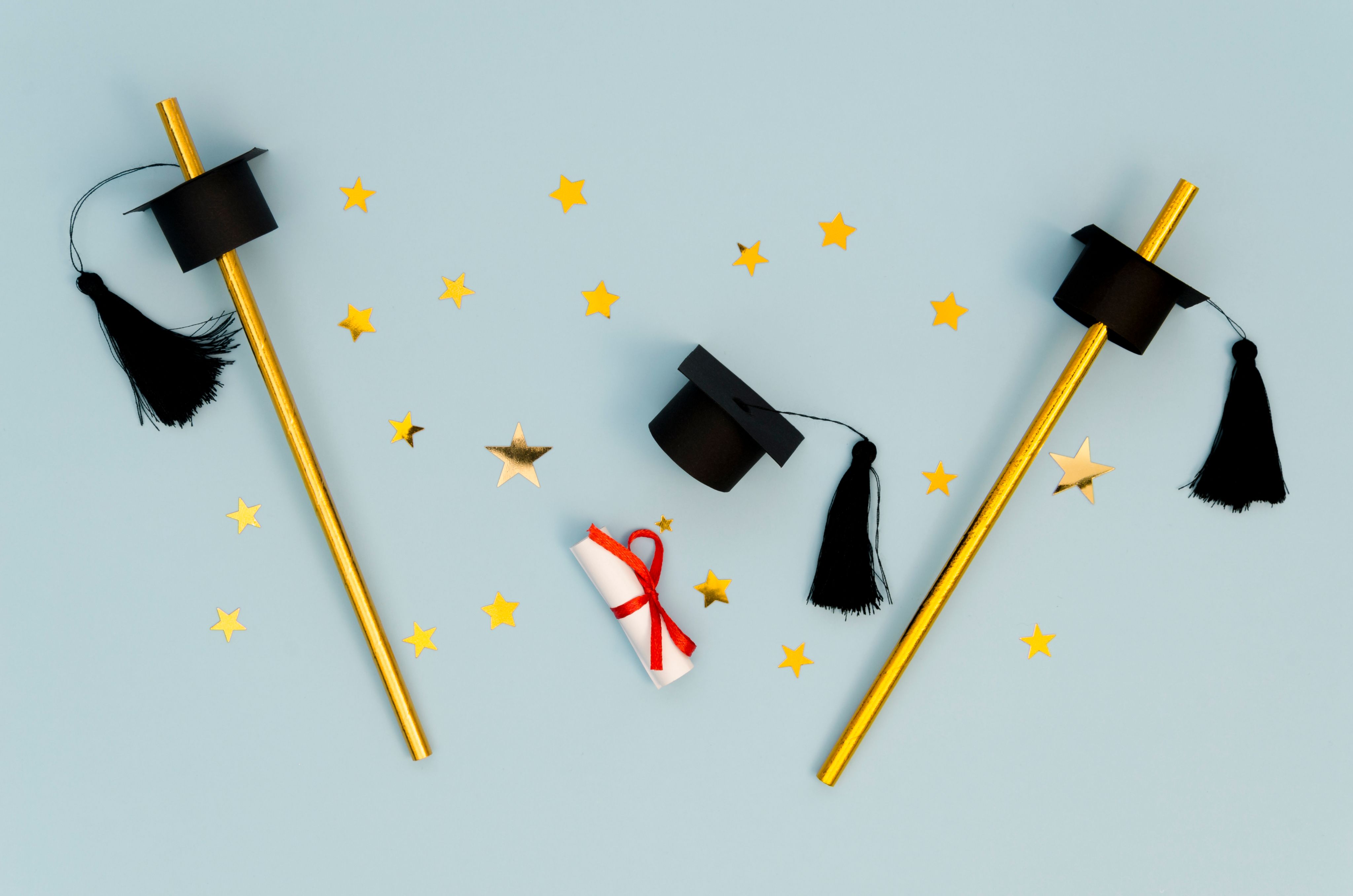 Flat lay of festive graduation arrangement