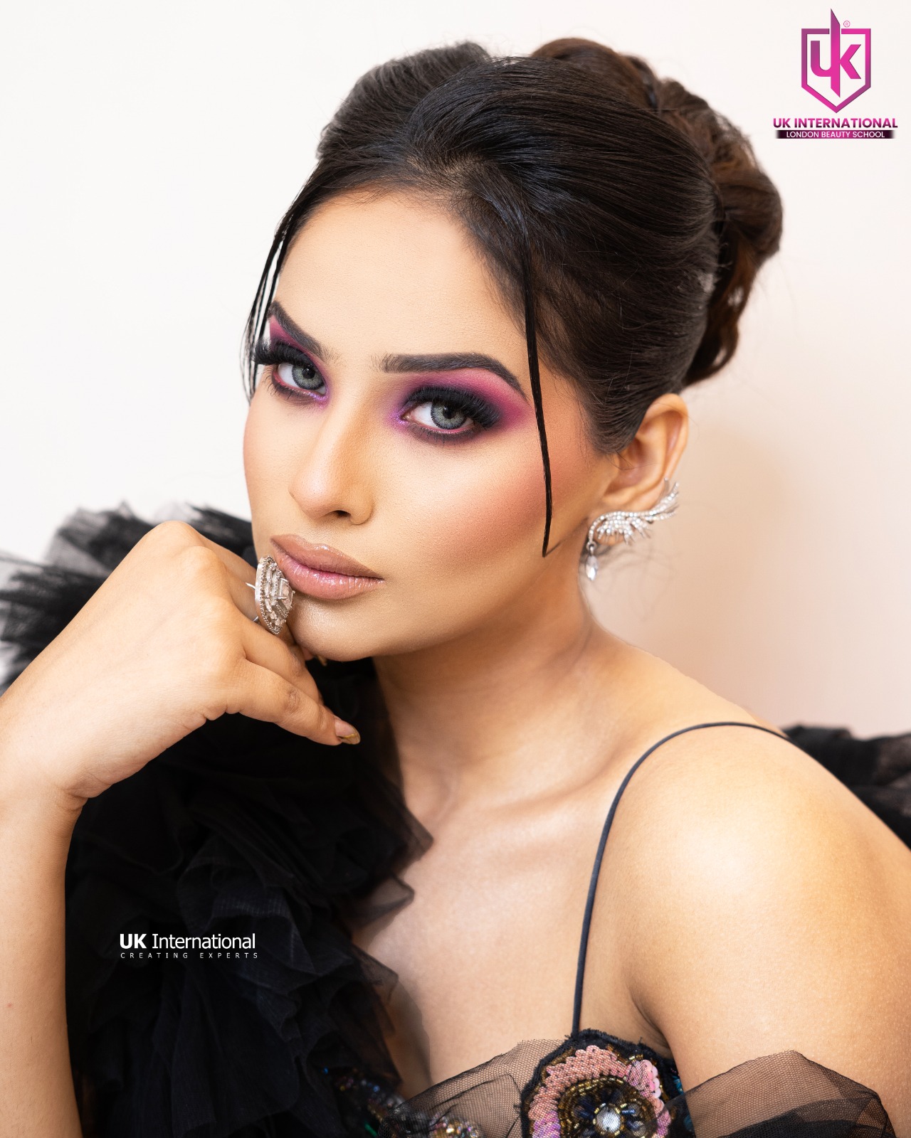 Professional makeup training – bold purple eyeshadow look at UK International Academy